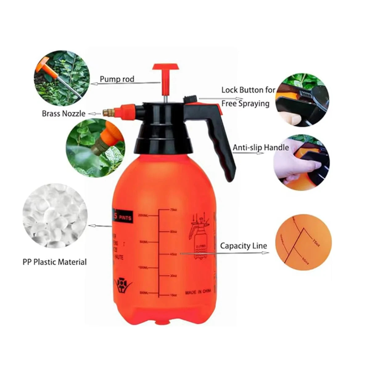 2 L Pressure Watering Can with Mist Nozzle, 1 or 2 Pack