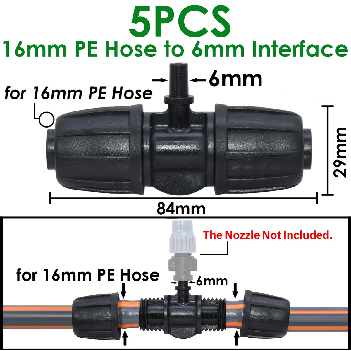 KESLA 5PCS 16mm 1/2'' PE Pipe Connector Splitter Tee Coupling Threaded Lock to 4/7mm 3/5mm Hose Garden Watering Drip Irrigation
