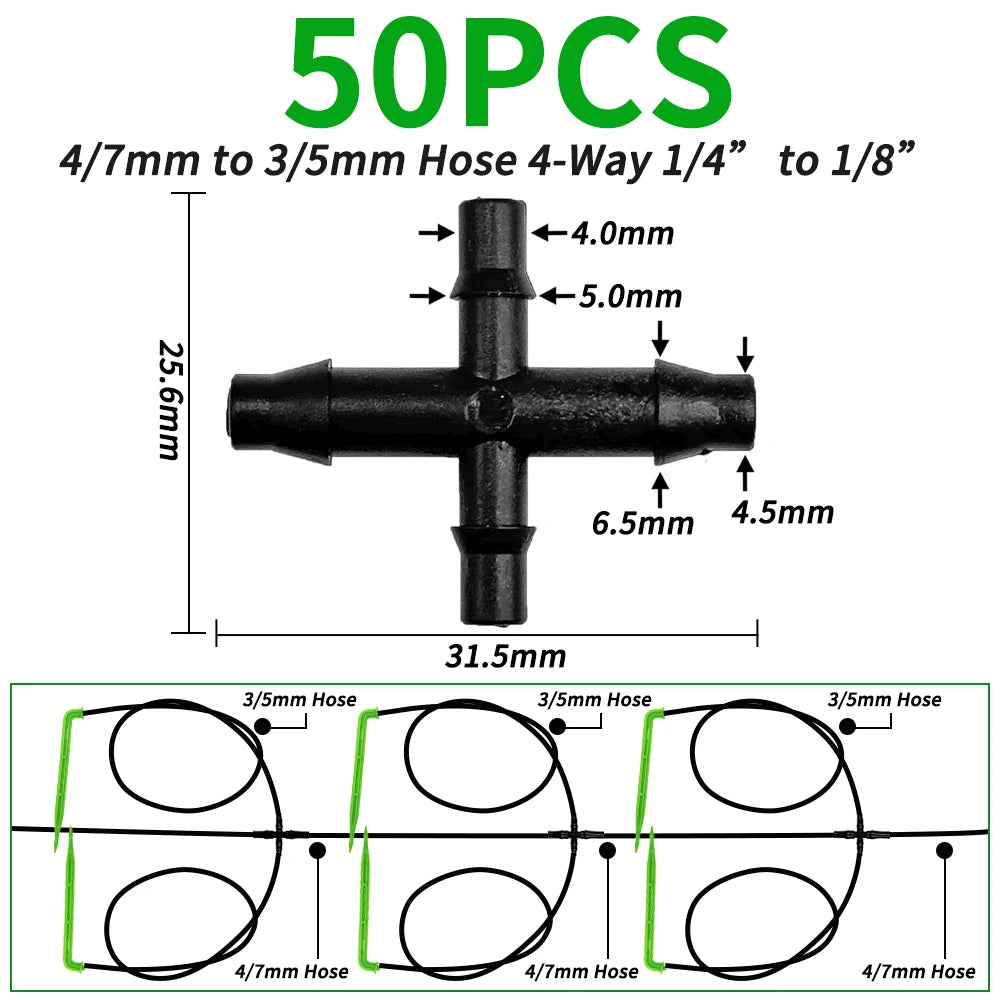 Oasis 50PCS Plastic Barbed 3-Way Tee Connector for 3/5mm Tubing Watering Pipe Hose Couplings Micro Drip Irrigation Garden Tools