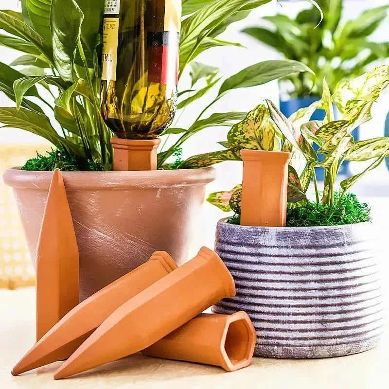 Terracotta Self Watering Plant Stakes 2 Pack Auto Irrigation Tools for Indoor Outdoor Potted Plants