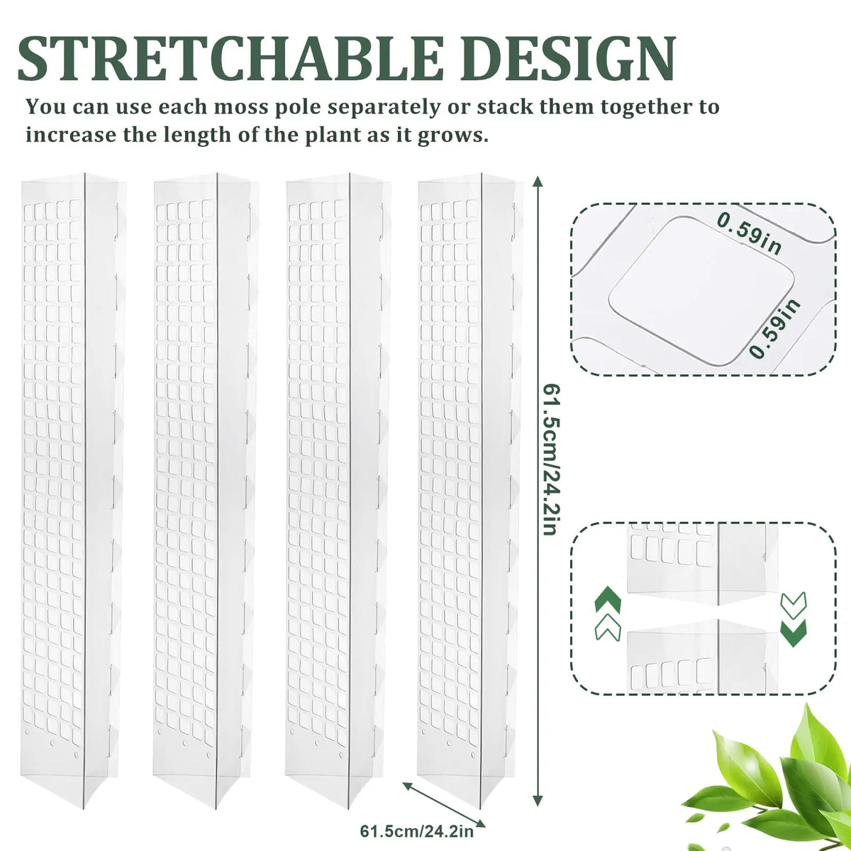 Clear Plastic Moss Pole for Climbing Plants, 38 or 60 cm