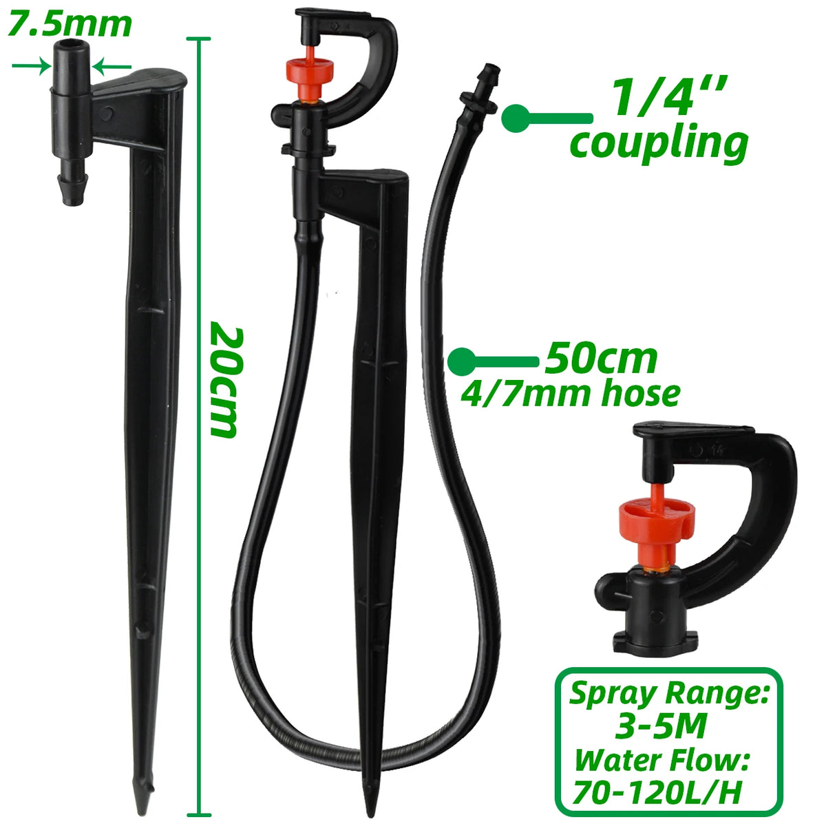 KESLA 5pc 360° Rotating Micro Watering Irrigation Sprinkler Sprayer on 20cm Stake 1/4" Barb Connector Lawn Farm Greenhouse Plant