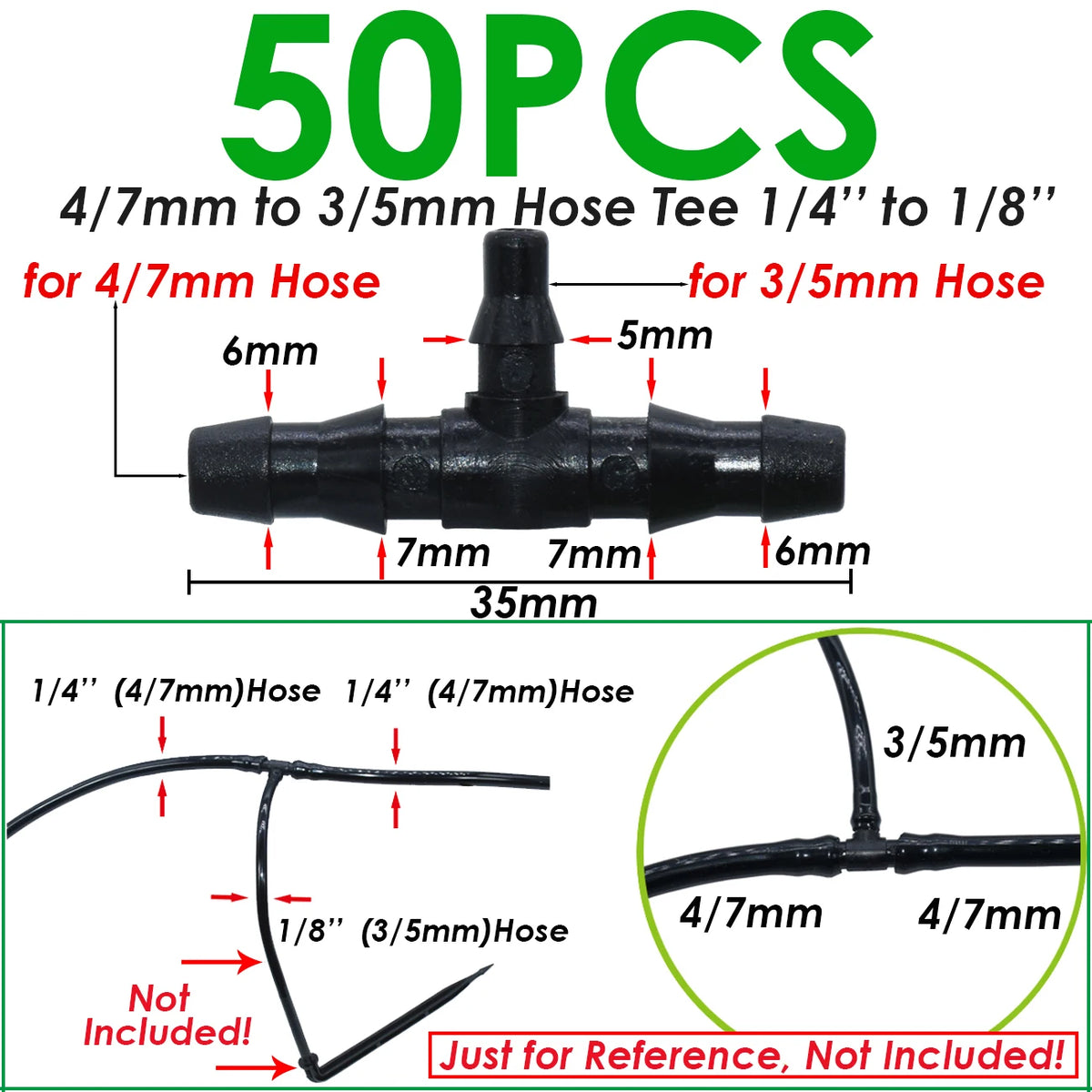 50pcs 1/8'' Barbed 3-Way Tee Connector for 3/5mm Micro Drip Irrigation Tubing Hose Couplings Watering Pipe Garden Tools