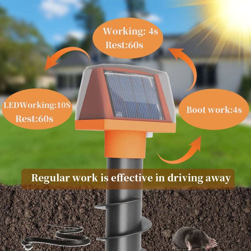 Outdoor IP66 Sound Wave Pulse Mouse Repellent Solar Powered Repel Underground Mole, Snake