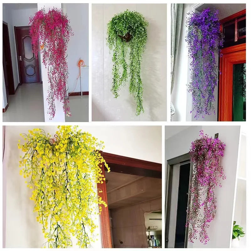 Hand Made Wicker Rattan Flower Planter Wall Hanging Wicker Rattan Basket Garden Vine Pot Plants Holder Garden Pots Wall Planter