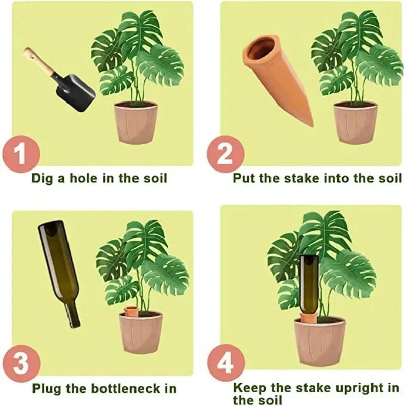 Terracotta Self Watering Plant Stakes 2 Pack Auto Irrigation Tools for Indoor Outdoor Potted Plants