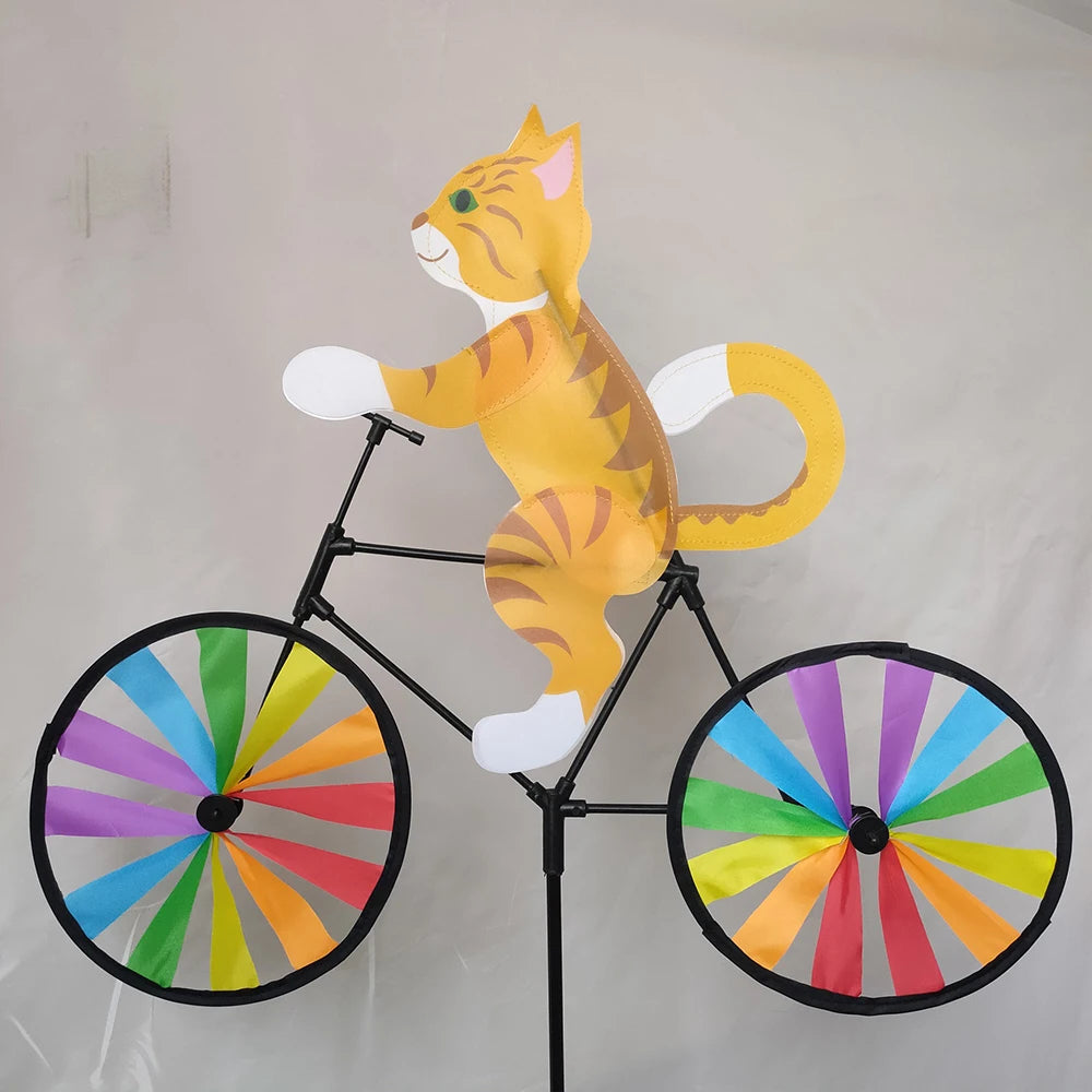 Animal Riding Three-dimensional Cartoon Modelling Windmill Creative Bicycle Wind Spinners Standing Pole Garden Yard Decoration
