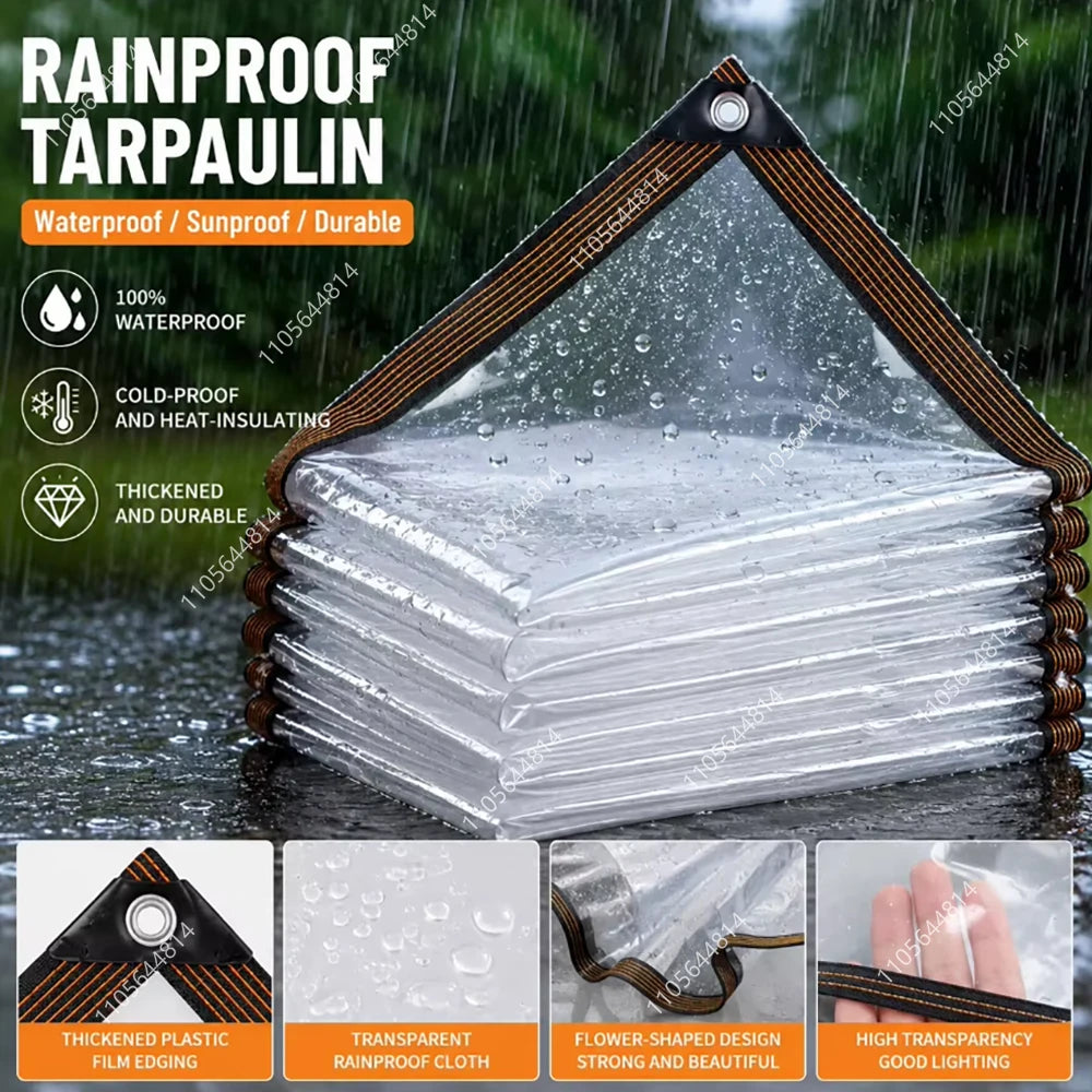Clear PE Waterproof Tarpaulin Thick Transparent Plastic Sheet Reinforced Edge Outdoor Patio Sunroom Rain Dust Cover