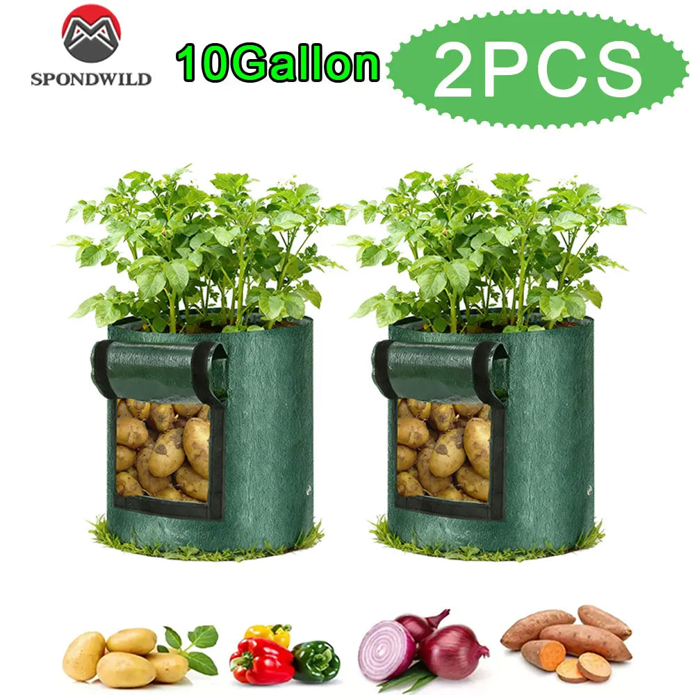 Fabric Grow Bags for Vegetables, 3, 7 or 10 Gallon, 2 or 5 Pack