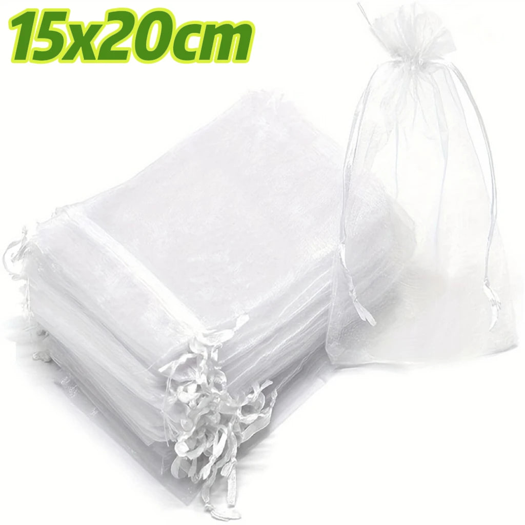 200Pcs Reusable Fruit Protection Net Bags Drawstring Green Gardening Pest Barrier Cover for Trees Vegetables Grapes Strawberries