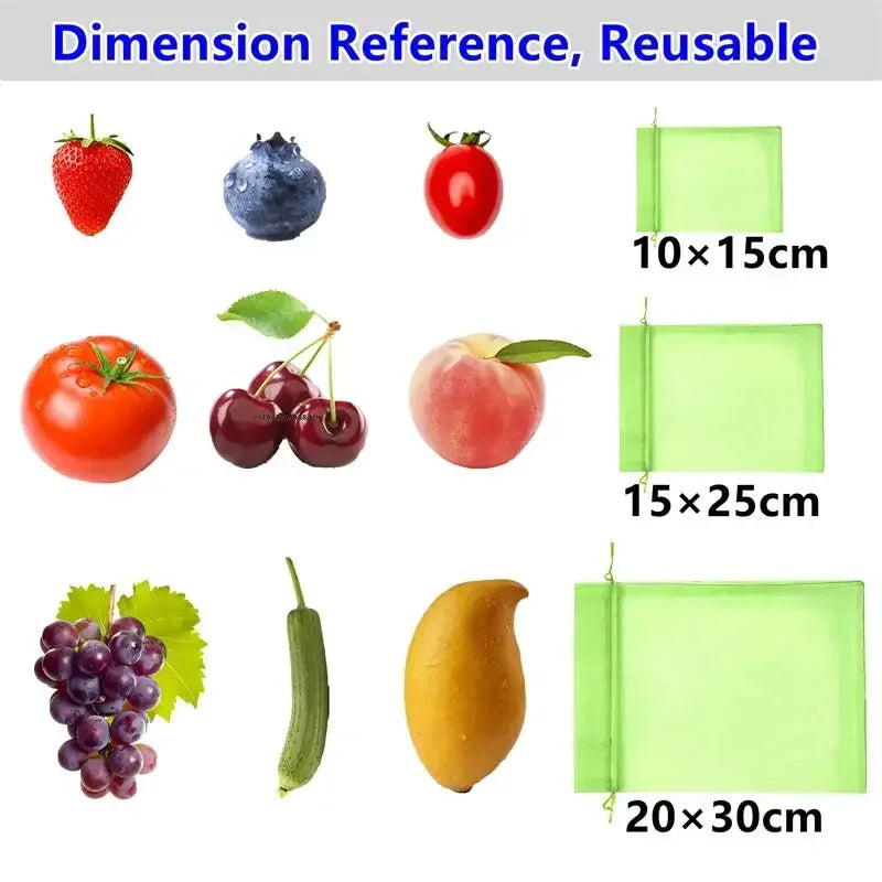 200Pcs Reusable Fruit Protection Net Bags Drawstring Green Gardening Pest Barrier Cover for Trees Vegetables Grapes Strawberries