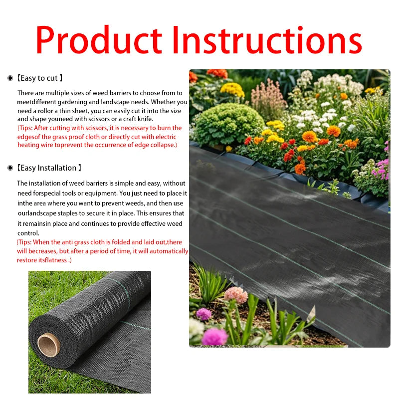 Weed Film, Garden Landscape Fabric, Weed Proof Cloth, Strong Breathable Plastic Covering, Thick and Durable Floor Covering Pad