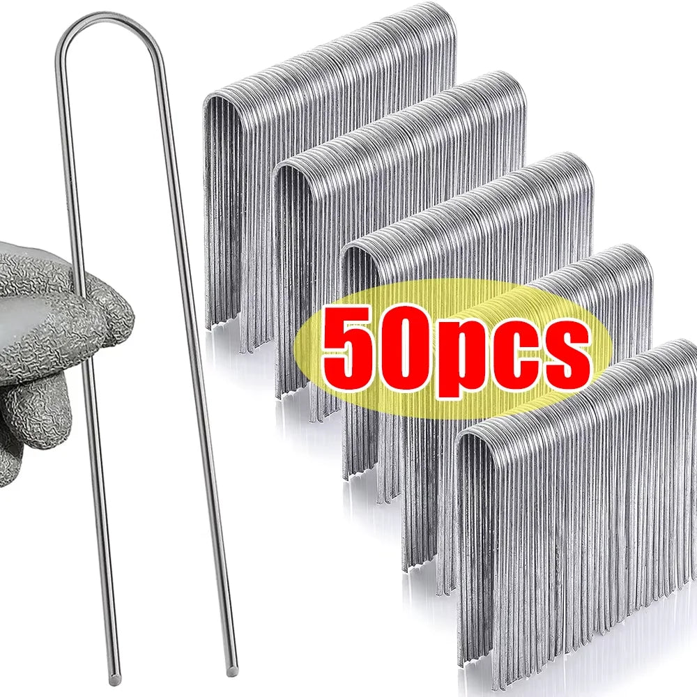 U-type Garden Staples Heavy-duty Fence Tubing Stakes Sod Pins Galvanized Landscape Spike for Holding Lawns Barrier Ground Nail
