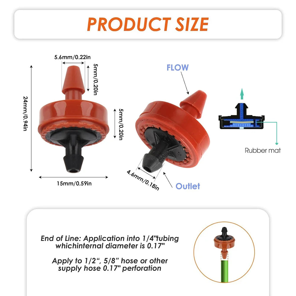 Pressure-Compensating Drip Emitters, 2, 4 or 8 L/h, 20–200 Pack