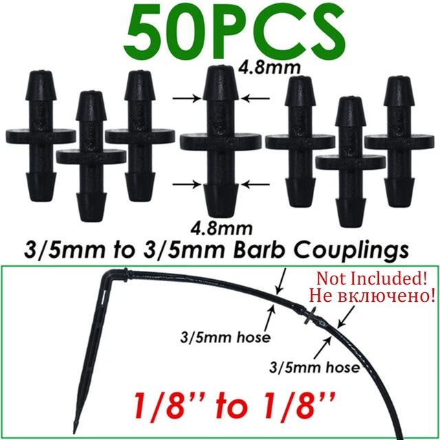 50pcs 1/8'' Barbed 3-Way Tee Connector for 3/5mm Micro Drip Irrigation Tubing Hose Couplings Watering Pipe Garden Tools