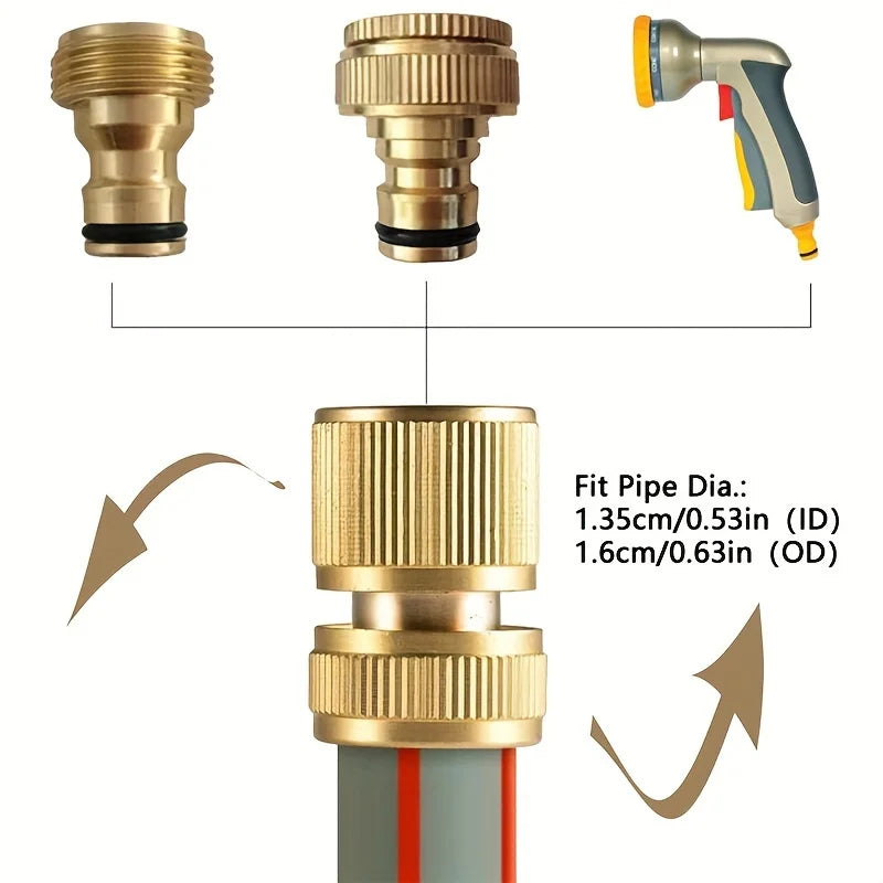 6/12pcs EU Standard Aluminum Hose Connector Set - 1/2'' & 3/4'' Tap Fitting + 1/2''(13-16mm) Quick Connect for Garden Pipes