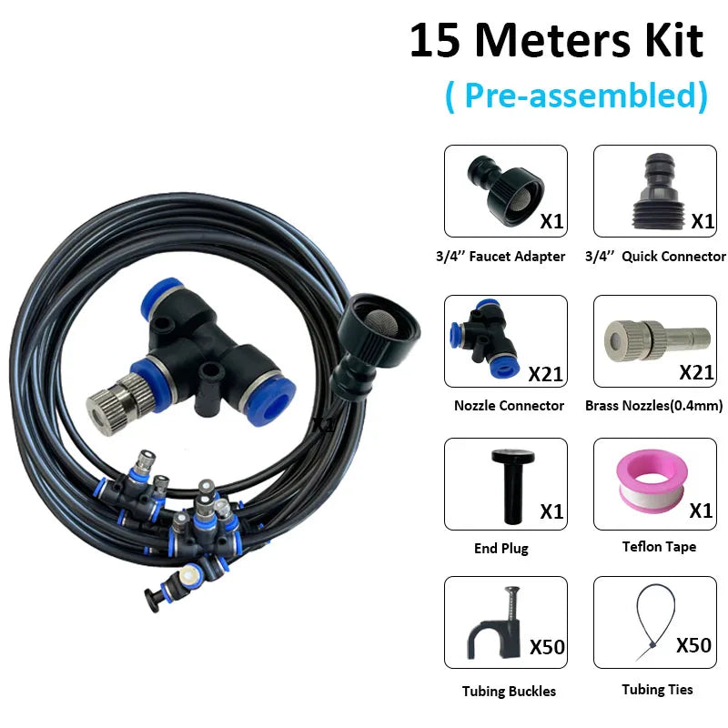 Outdoor Cooling Patio Misting System 6/9/12/15/18M Nebulizer Terrace Mister for Hot Weather Relief