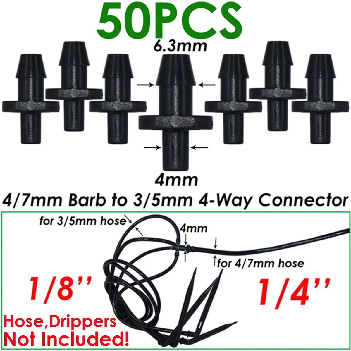 50pcs 1/8'' Barbed 3-Way Tee Connector for 3/5mm Micro Drip Irrigation Tubing Hose Couplings Watering Pipe Garden Tools
