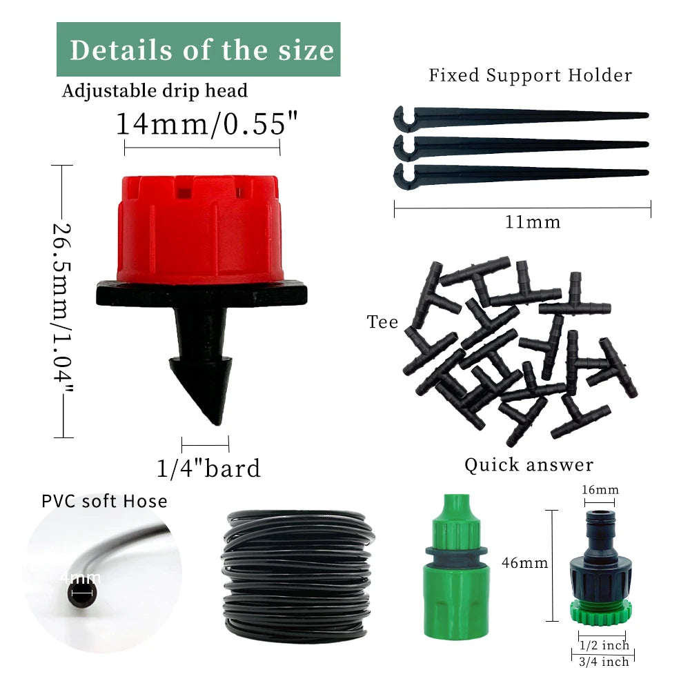 Greenhouse 10M-30M DIY Drip Irrigation System Automatic Watering Garden Hose Micro Drip Watering Kits with Adjustable Drippers