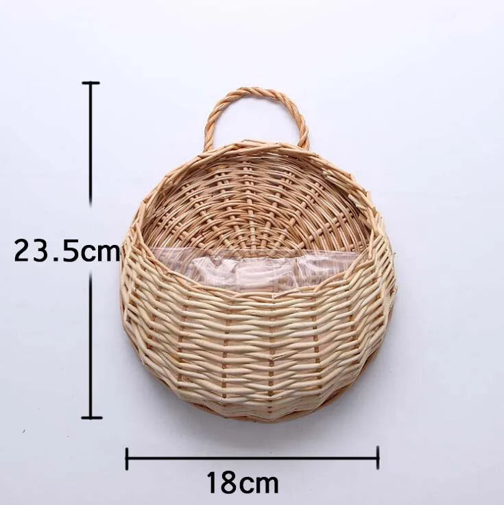 Hand Made Wicker Rattan Flower Planter Wall Hanging Wicker Rattan Basket Garden Vine Pot Plants Holder Garden Pots Wall Planter