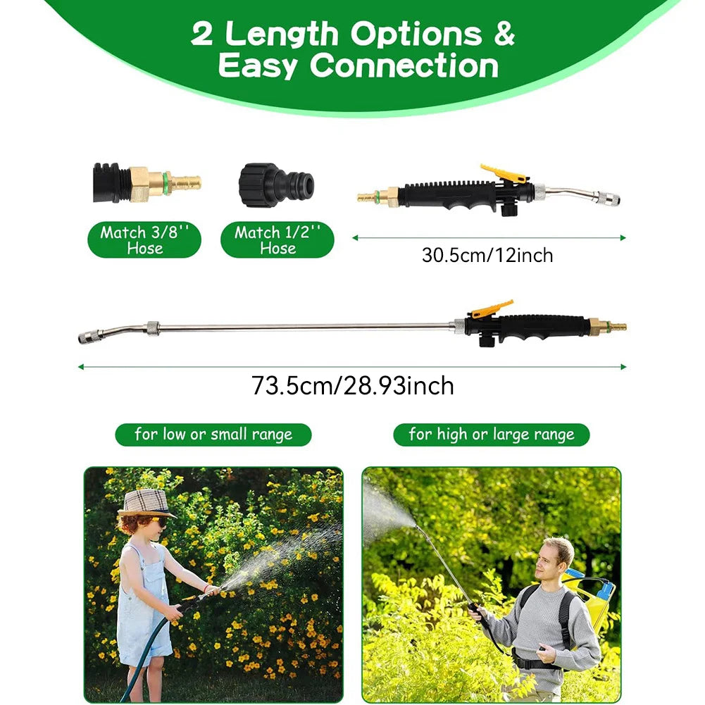73/30cm Stainless Steel Watering Wand Sprayer with 3/8" Brass Barb Connector - Durable Adjustable Lightweight Garden Hose Nozzle