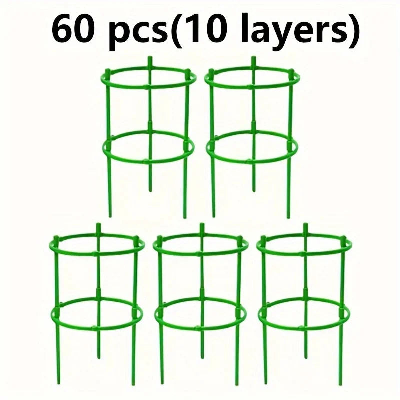 60pcs Stackable Plastic Plant Support Rings - 10-Tier Garden Stakes for Climbing Flowers, Vines, Vegetables | Durable Green