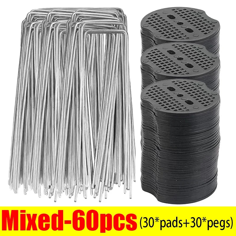 Galvanized Steel Landscape Staples with Plastic Pads, 10–100 Pack
