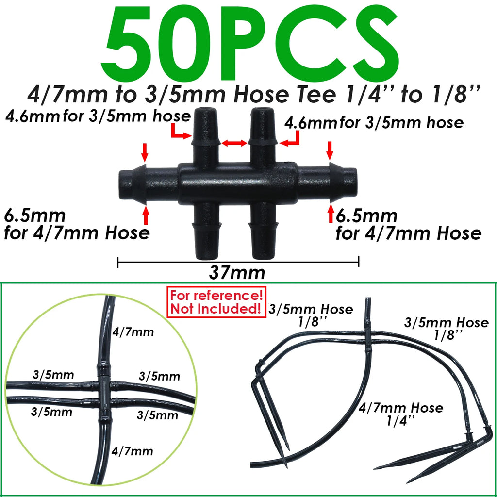 50pcs 1/8'' Barbed 3-Way Tee Connector for 3/5mm Micro Drip Irrigation Tubing Hose Couplings Watering Pipe Garden Tools