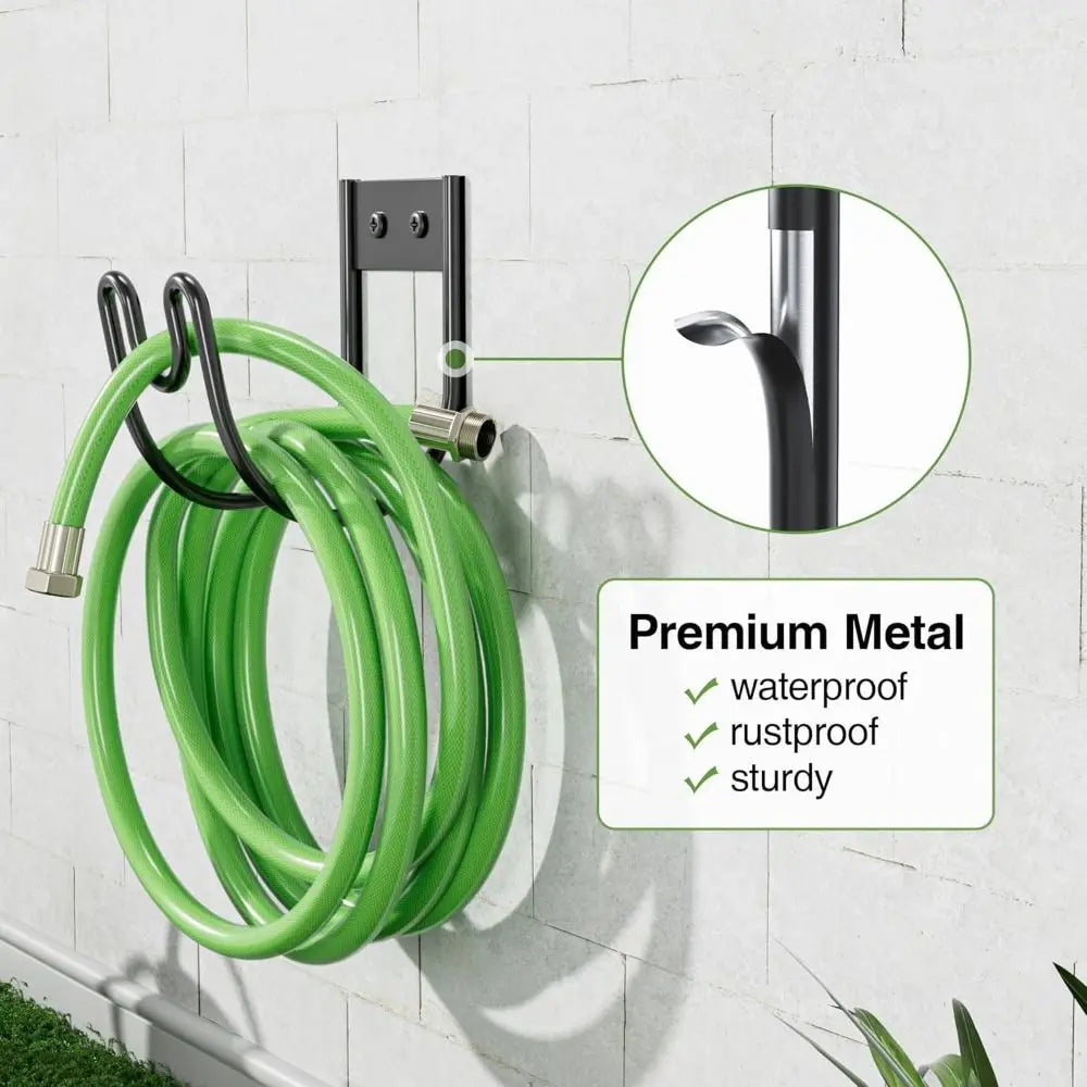 Wall-Mounted Metal Garden Hose Hanger, Black