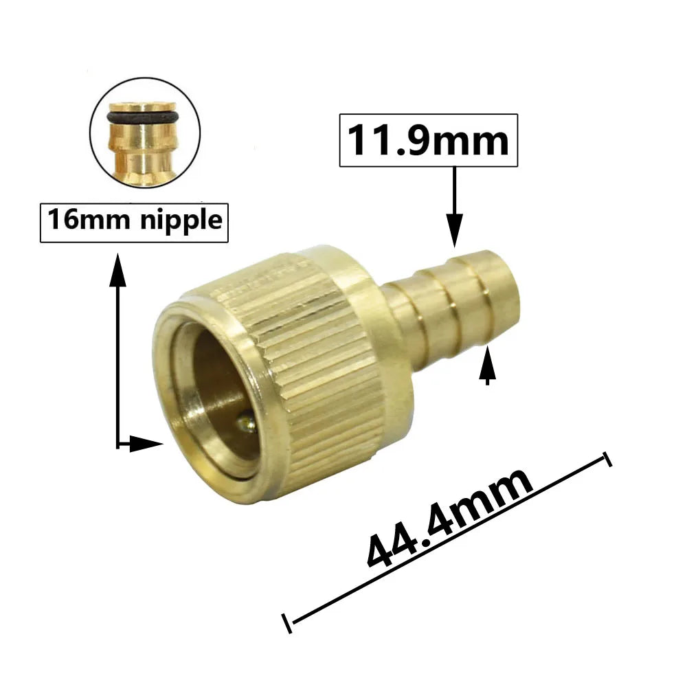Brass 16mm Nipple Quick Connector 1/2'' 3/4'' 1'' Thread Hose Quick Connector Car Wash Garden Irrigation Water Gun Fitting