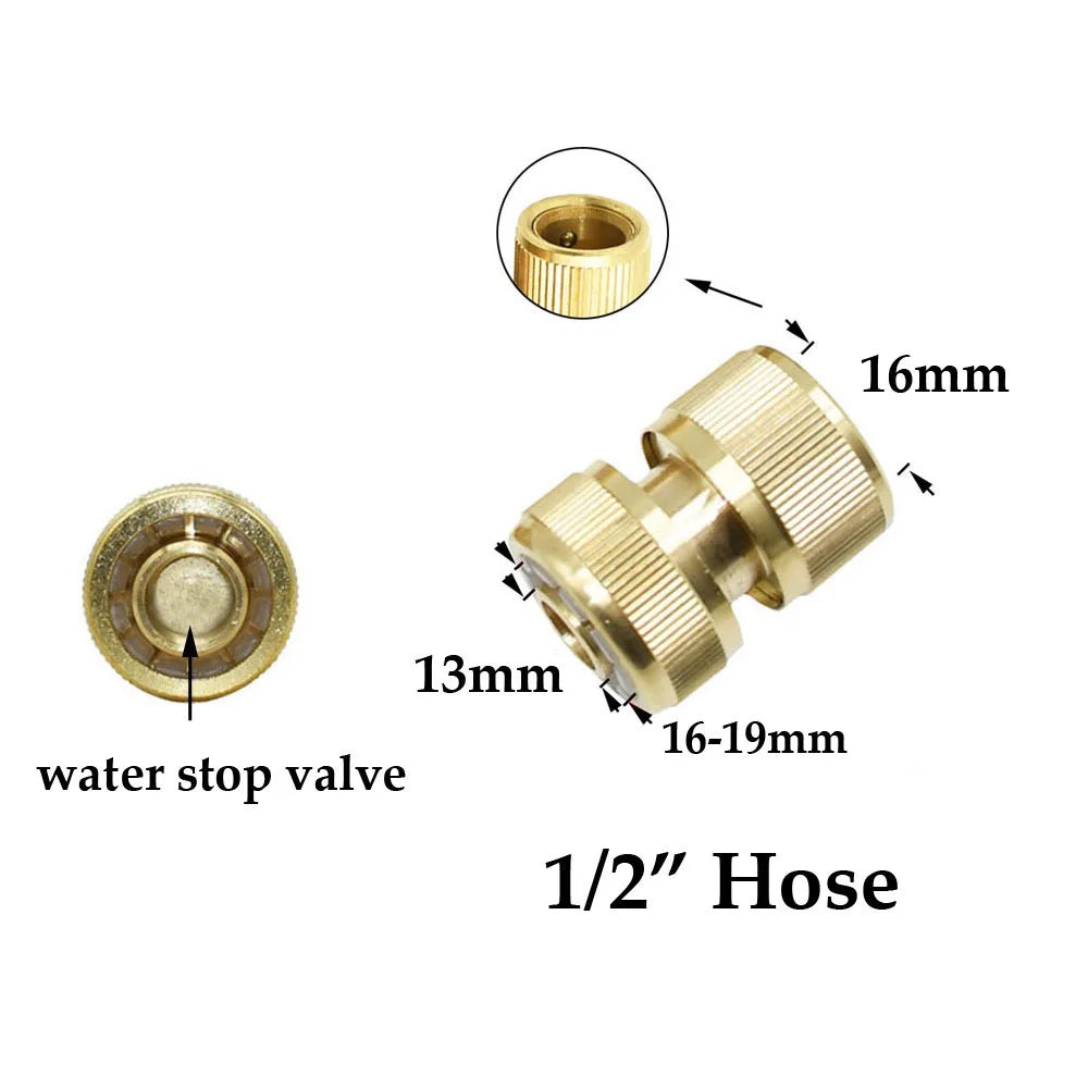 1/2'' 5/8" 3/4'' 1'' Brass Hose Quick Connector Water Stop Fitting Copper Thread Tap Coupling Garden Watering Gun Adapter