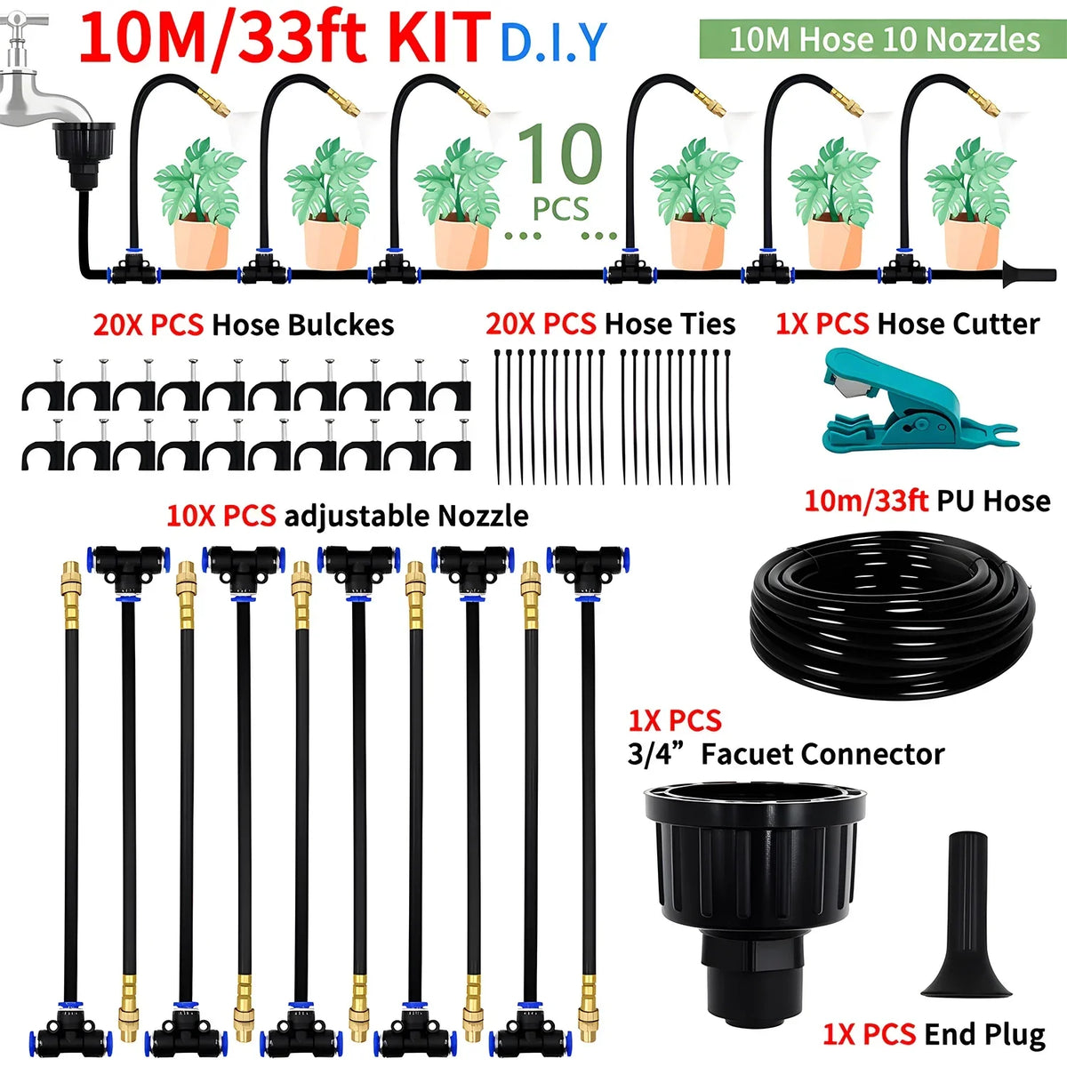 DIY Free Bending Universal Spray Kit For Greenhouse Garden Flowers Plant Watering Irrigation Patio Misting Cooling System