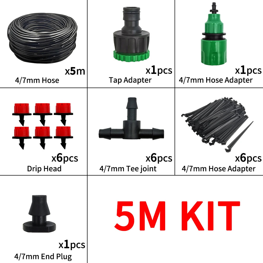 Micro Drip Irrigation System Portable 20M Automatic Watering with Adjustable Drippers Misting Watering Kits Garden Hose