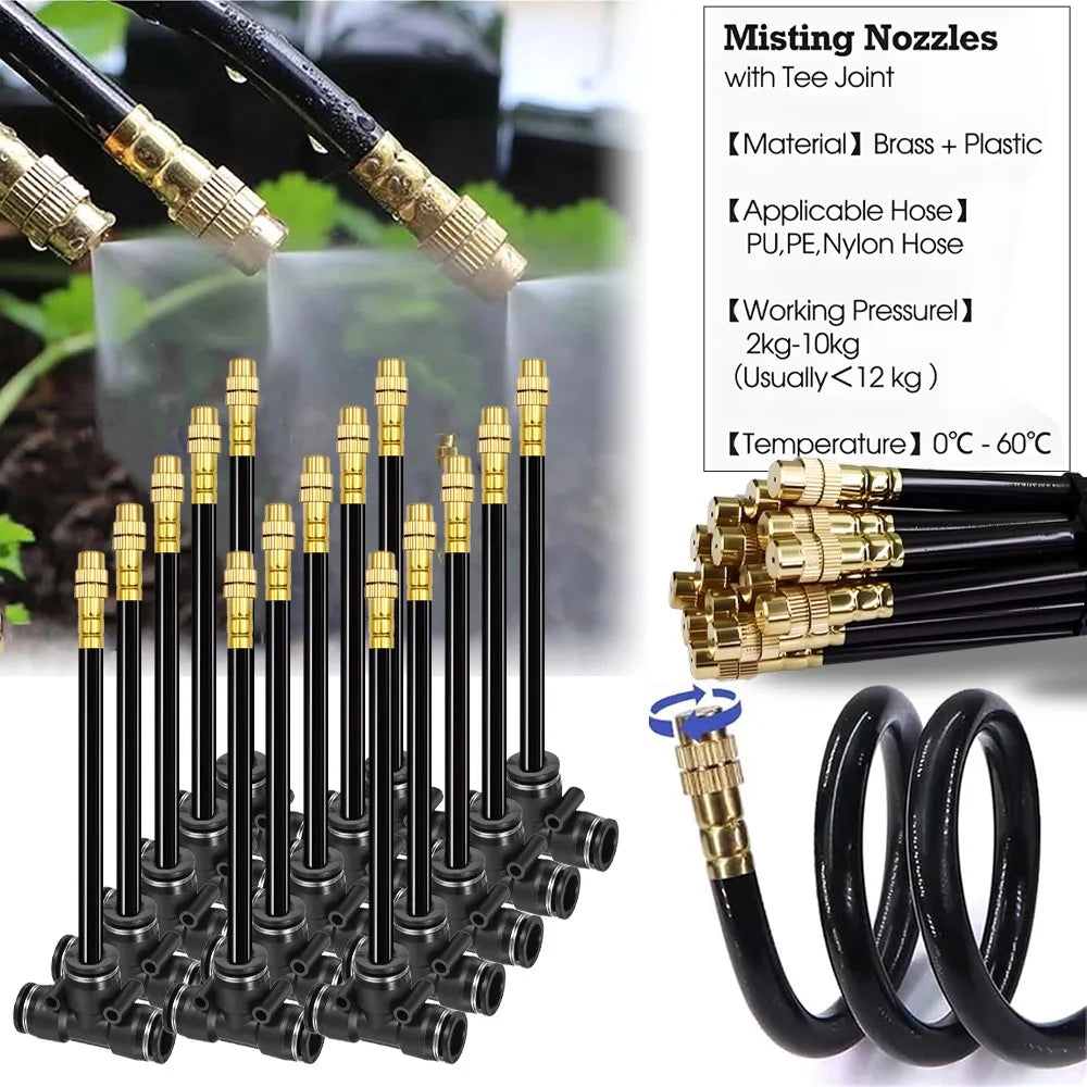 Bendable Brass Misting Nozzles with Tee for 6–12 mm PE Tube
