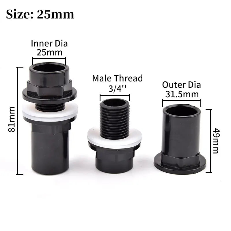 1Pc 20~50mm Black PVC Pipe Connector Aquarium Fish Tank Drain Inlet Outlet Joint Garden Irrigation Water Supply Pipe Fittings