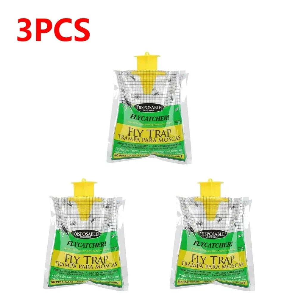 Hanging Fly Trap Bag with Fly Bait Disposable Flies Trap Non-Toxic Mosquito Trap Catcher Fly Wasp Insect Bug Killer Outdoor