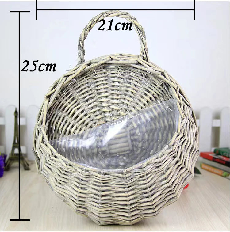 Hand Made Wicker Rattan Flower Planter Wall Hanging Wicker Rattan Basket Garden Vine Pot Plants Holder Garden Pots Wall Planter