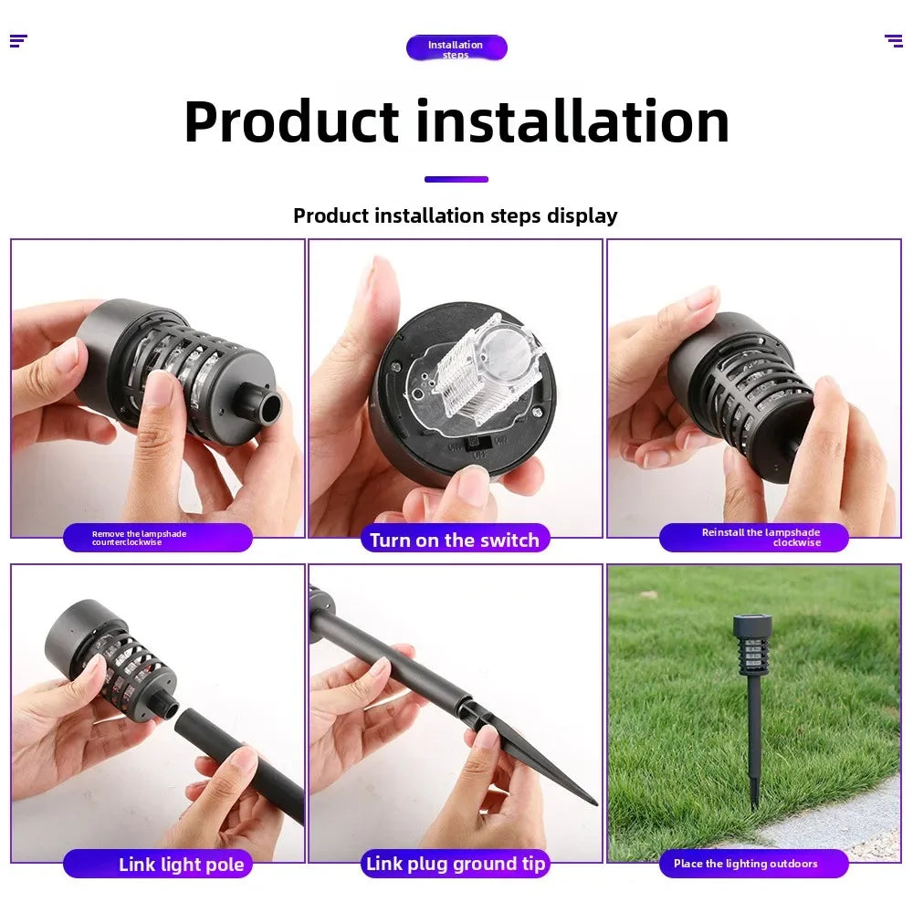 Solar Bug Zapper Waterproof Electric Mosquito Killer Light Stake UV Fly Trap for Garden Patio Yard Camping Insect Control Lamp