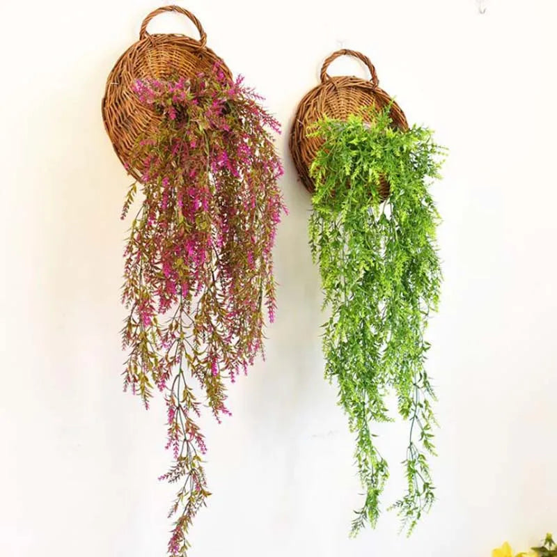 Hand Made Wicker Rattan Flower Planter Wall Hanging Wicker Rattan Basket Garden Vine Pot Plants Holder Garden Pots Wall Planter
