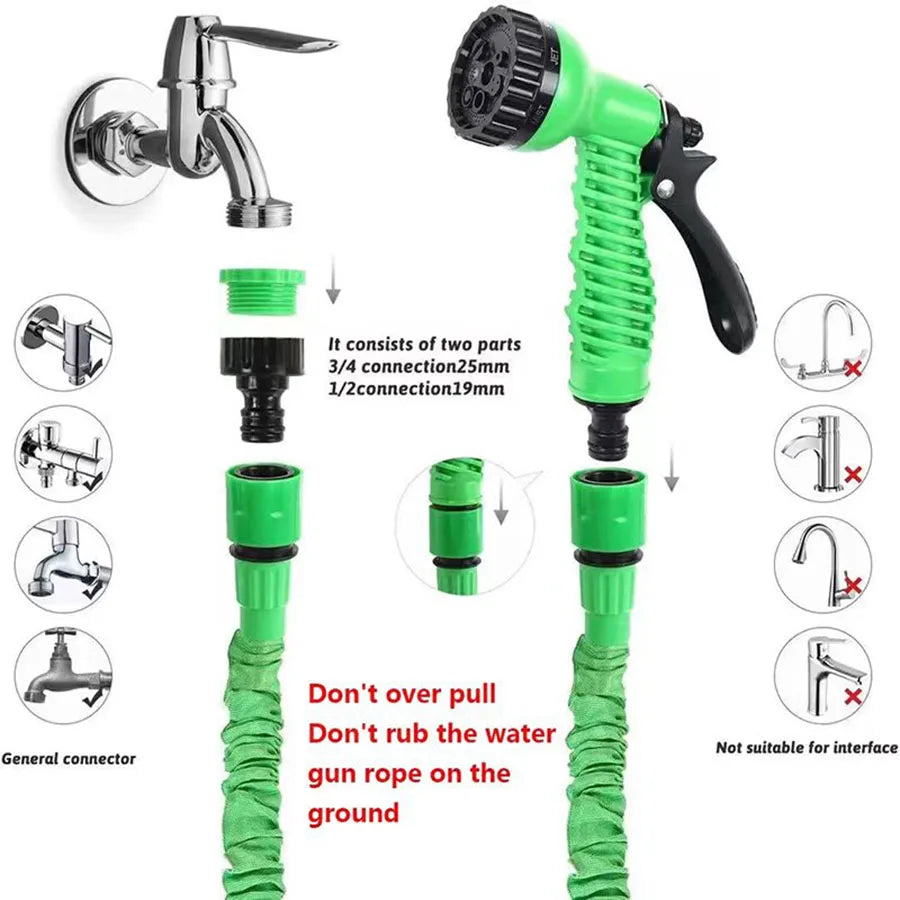 25FT-200FT Multi-functional Garden Hose, Retractable Hose, High Pressure Car Wash, Home Sprinkler, Traditional Garden Rinse