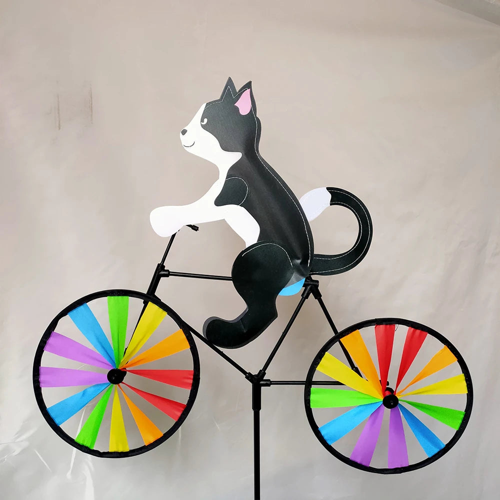 Animal Riding Three-dimensional Cartoon Modelling Windmill Creative Bicycle Wind Spinners Standing Pole Garden Yard Decoration