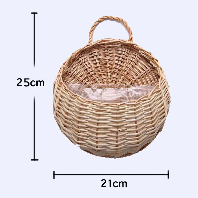 Hand Made Wicker Rattan Flower Planter Wall Hanging Wicker Rattan Basket Garden Vine Pot Plants Holder Garden Pots Wall Planter