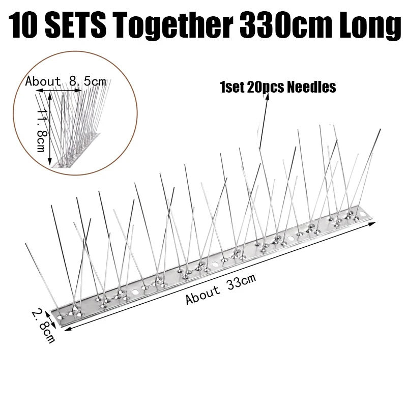 Stainless Steel Bird Spikes, 25, 33 or 50 cm, 5 or 10 Sets