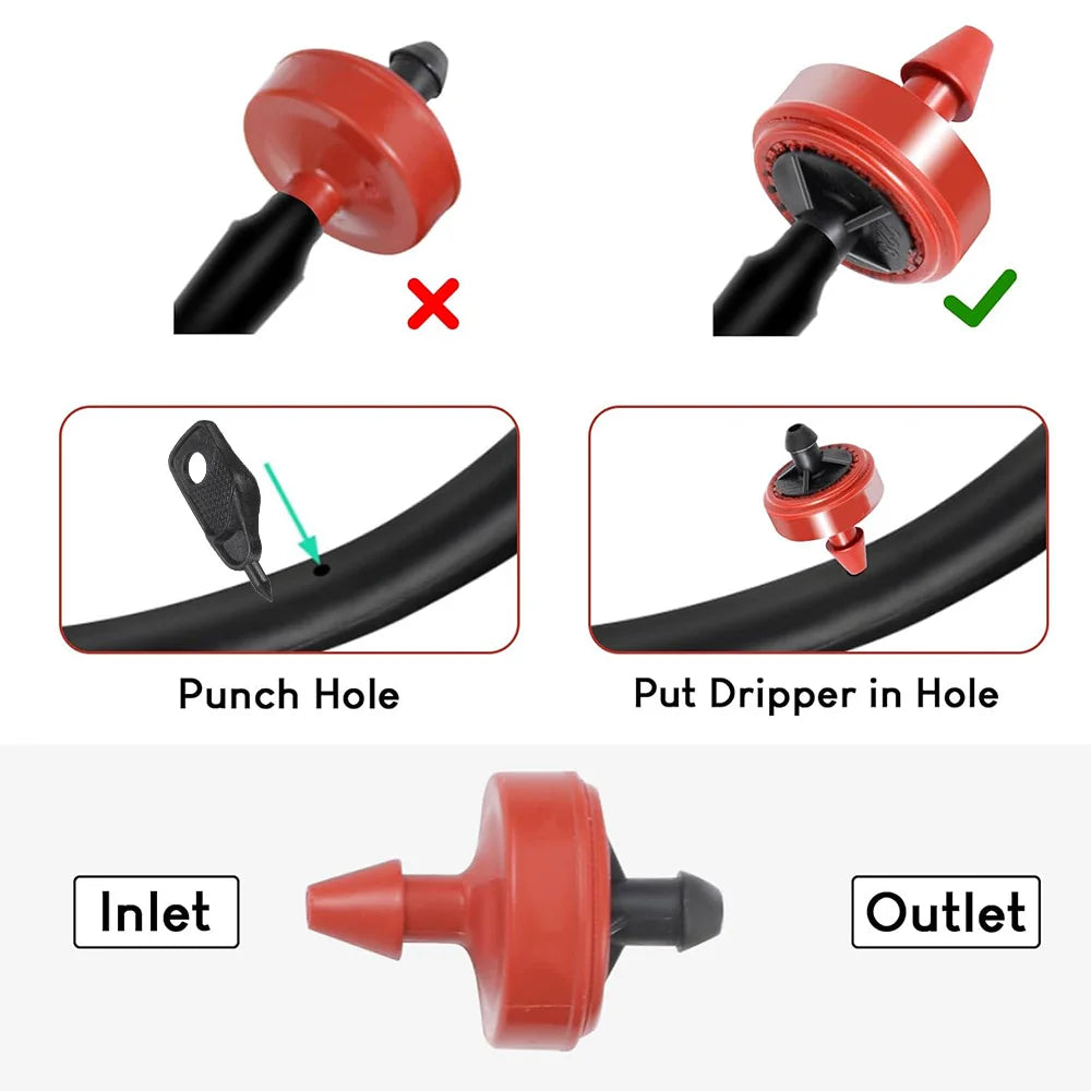 Pressure-Compensating Drip Emitters, 2, 4 or 8 L/h, 20–200 Pack