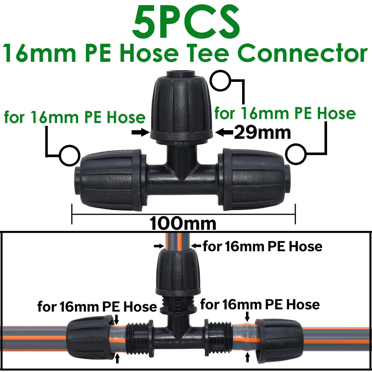 KESLA 5PCS 16mm 1/2'' PE Pipe Connector Splitter Tee Coupling Threaded Lock to 4/7mm 3/5mm Hose Garden Watering Drip Irrigation