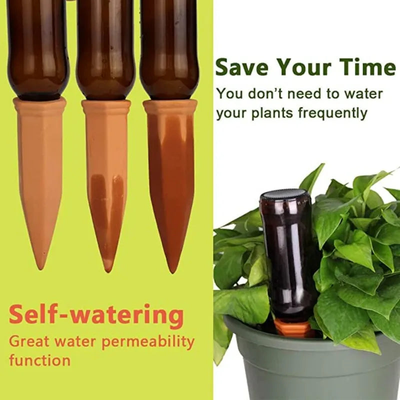 2 Packs, Plant Self-Watering Stakes, Terracotta Automatic Plant Waterer Devices Auto-Water Irrigation System For Indoor/Outdoor
