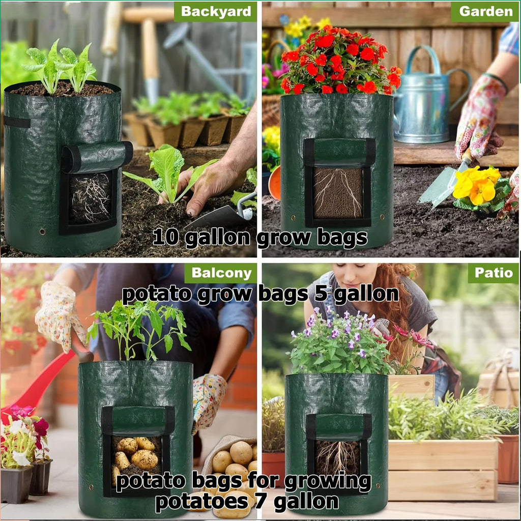 Fabric Grow Bags for Vegetables, 3, 7 or 10 Gallon, 2 or 5 Pack