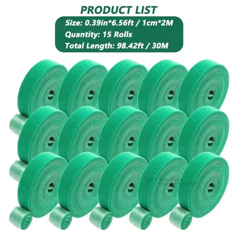 Reusable Hook-and-Loop Plant Ties, 2 m Rolls, 1–25 Pack