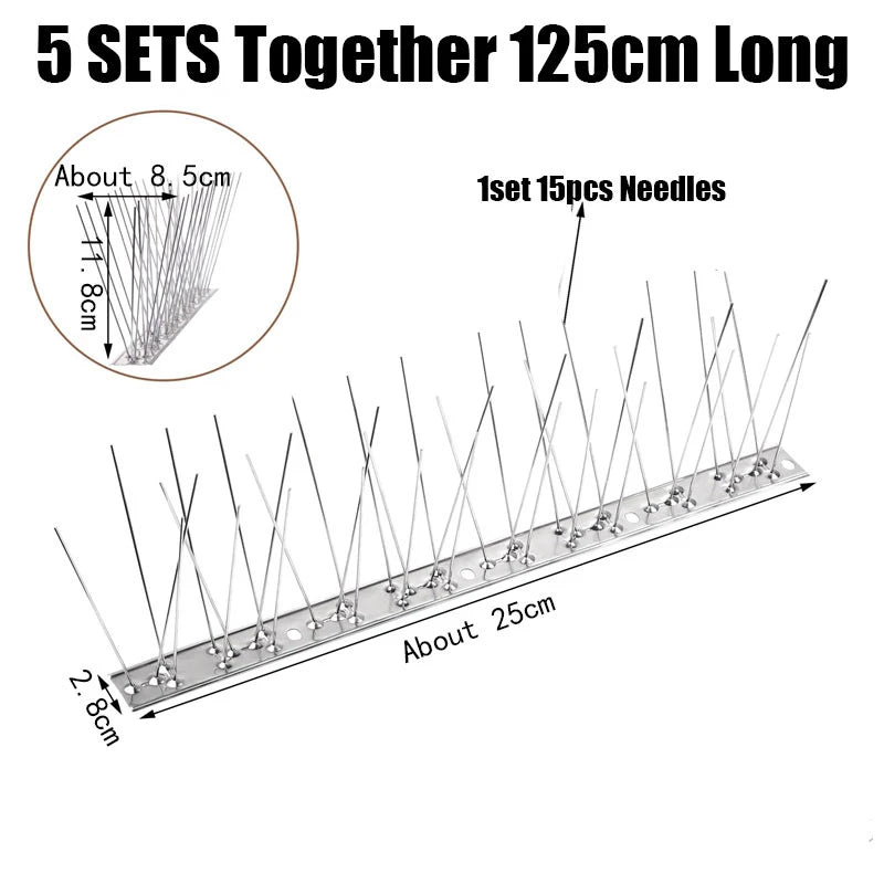 Stainless Steel Bird Spikes, 25, 33 or 50 cm, 5 or 10 Sets