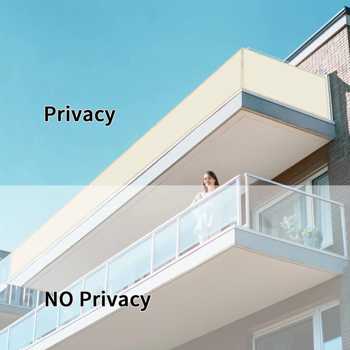 Balcony Privacy Screen, Polyester Oxford Fabric, 75–90 cm High